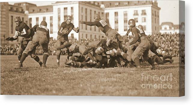Football Play 1920 Sepia Canvas Print featuring the photograph Football Play 1920 Sepia by Padre Art