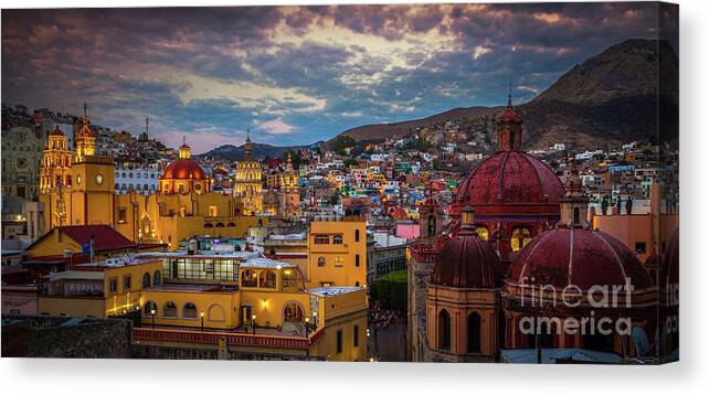 America Canvas Print featuring the photograph Guanajuato Evening Panorama by Inge Johnsson