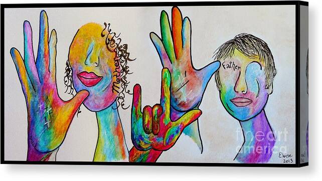 American Sign Language Canvas Print featuring the mixed media Mother and Father I Love You by Eloise Schneider Mote