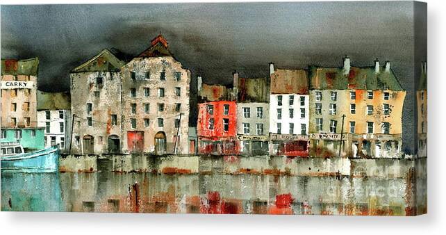 Val Byrne Canvas Print featuring the painting New Ross Quays Panorama by Val Byrne