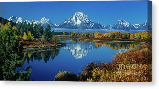 Dave Welling Canvas Print featuring the photograph Panorama Oxbow Bend Grand Tetons National Park Wyoming by Dave Welling
