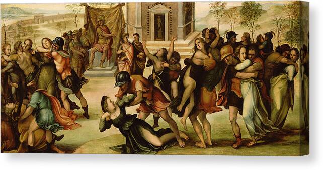 Rape Of The Sabines Canvas Print featuring the painting Rape of the Sabines by Girolamo del Pacchia