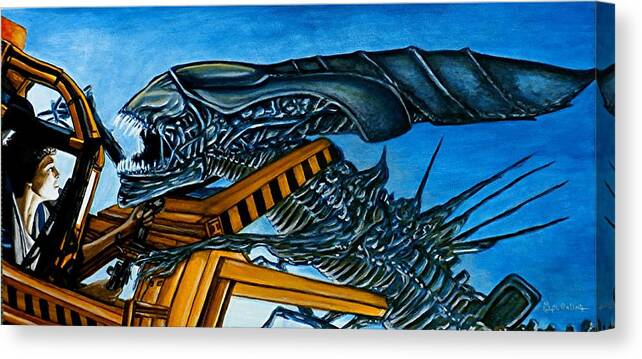 Aliens Canvas Print featuring the painting Ripley vs Queen Up Close and Personal by Al Molina