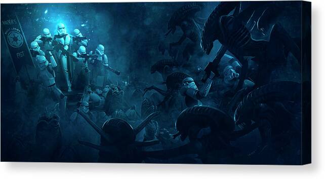 Star Wars Canvas Print featuring the digital art 501 vs Aliens 1 by Guillem H Pongiluppi