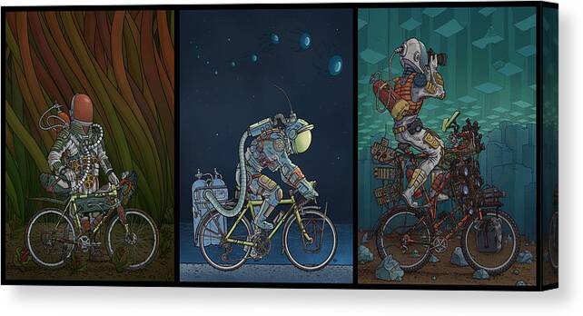 Bikes Canvas Print featuring the photograph Bikestronaut Triptych by EvanArt - Evan Miller