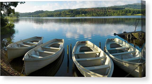 Recreational Pursuit Canvas Print featuring the photograph Blue Lake, White Boats by Fotovoyager