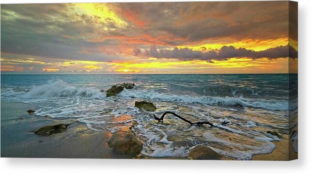 Carlin Park Canvas Print featuring the photograph Colorful Morning Sky and Sea by Steve DaPonte
