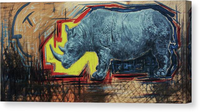 Hans Egil Saele Canvas Print featuring the painting Dawn in Rhino Land by Hans Egil Saele