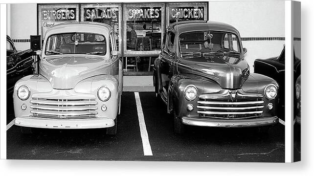 Monochrome Canvas Print featuring the photograph Drive-in by Minnie Gallman