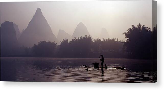 Yangshuo Canvas Print featuring the photograph Fishman And Cormorants II by Jameslee999