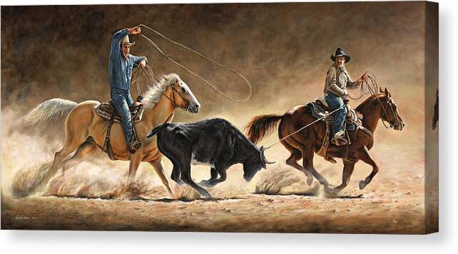 Cowboy Canvas Print featuring the painting In the Money by Kim Lockman