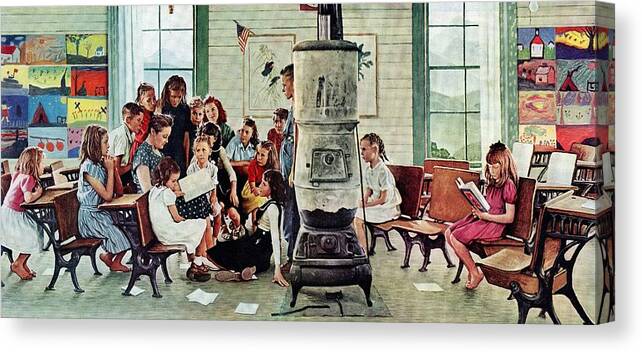 Book Canvas Print featuring the drawing Norman Rockwell Visits A Country School by Norman Rockwell
