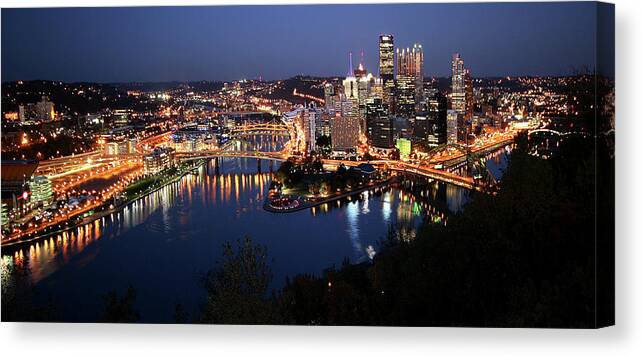 Panoramic Canvas Print featuring the photograph Steel And Indigo Sandwich by Photo ©tan Yilmaz
