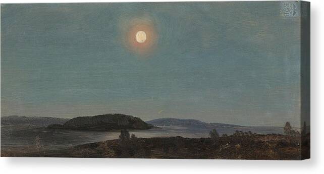 Moonlit Canvas Print featuring the painting Sun Or Moon Rising Over Porcupine Islands, Bar Harbor by Frederic Edwin Church