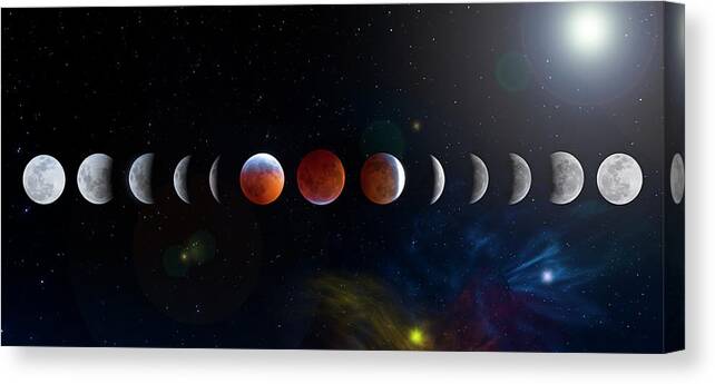Lunar Eclipse Canvas Print featuring the photograph Super Blood Wolf Moon Phases by Mark Andrew Thomas