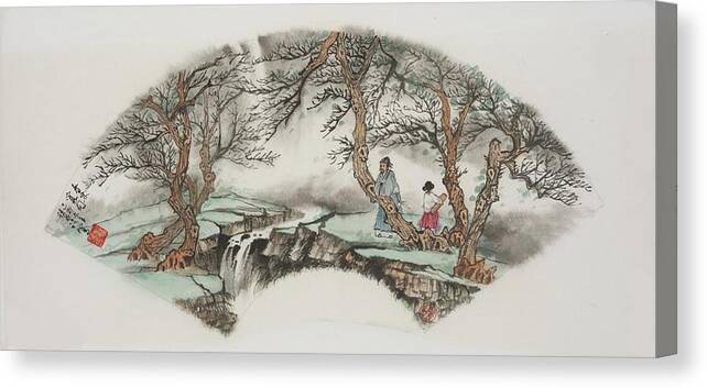 Chinese Watercolor Canvas Print featuring the painting Zheng Player by Jenny Sanders