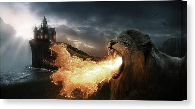 Lion Canvas Print featuring the digital art Art - Lion of Fire by Matthias Zegveld