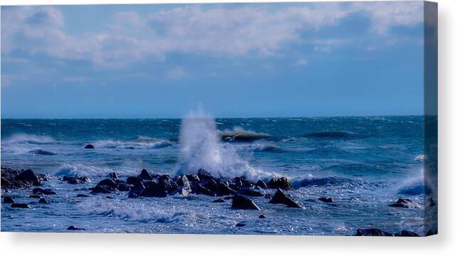 Waves Crashing Canvas Print featuring the photograph Crashing into Rocks by Christina McGoran