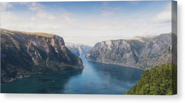 Fjord Canvas Print featuring the photograph Fjord Landscape Panorama by Nicklas Gustafsson