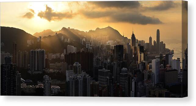 Panoramic Canvas Print featuring the photograph Hong Kong Island, Hong Kong by Joe Chen Photography