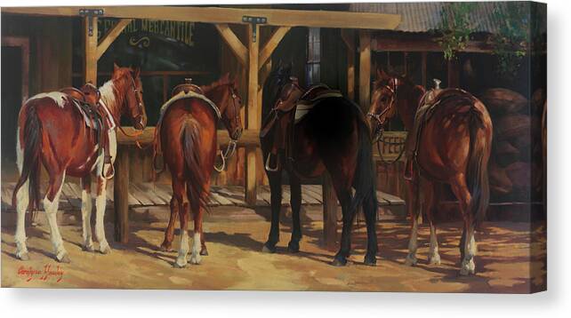 Western Art Canvas Print featuring the painting Horse Tales by Carolyne Hawley