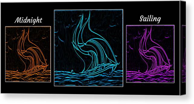 Cool Art Canvas Print featuring the digital art Midnight Sailing Triptych by Ronald Mills