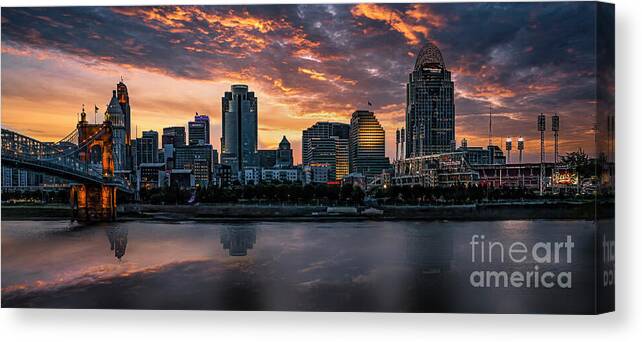 Panorama Canvas Print featuring the photograph Panoramic view of Cincinnati by Shelia Hunt