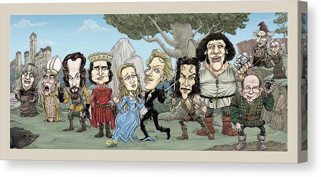 Caricature Canvas Print featuring the drawing Prince Bride character with border by Mike Scott