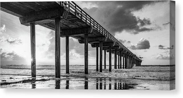 Landscape Canvas Print featuring the photograph Scripp's Pier, Setting Sun by Local Snaps Photography