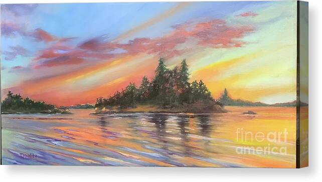 Waterscape Canvas Print featuring the painting Sunset Lake by Lori Ippolito