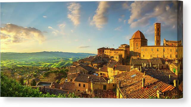Volterra Canvas Print featuring the photograph Volterra old town skyline by Stefano Orazzini
