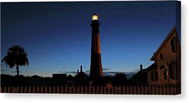 Lighthouse Canvas Print featuring the photograph Tybee Island Lighthouse, Ga.- Night Shot by Richard Krebs