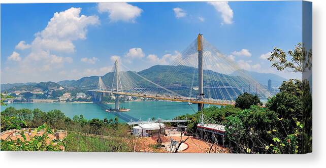 Hong Kong Canvas Print featuring the photograph Bridge in Hong Kong by Songquan Deng