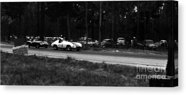 Carroll Shelby Canvas Print featuring the photograph Carroll Shelby Ferrari 750 Monza and Jack Mc Afee 98 by Robert K Blaisdell