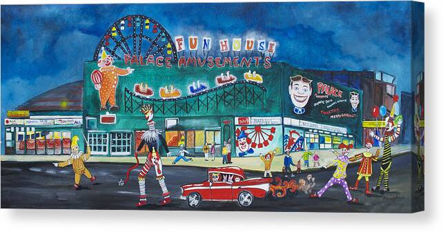 Asbury Park Art Canvas Print featuring the painting Clown Parade at the Palace by Patricia Arroyo