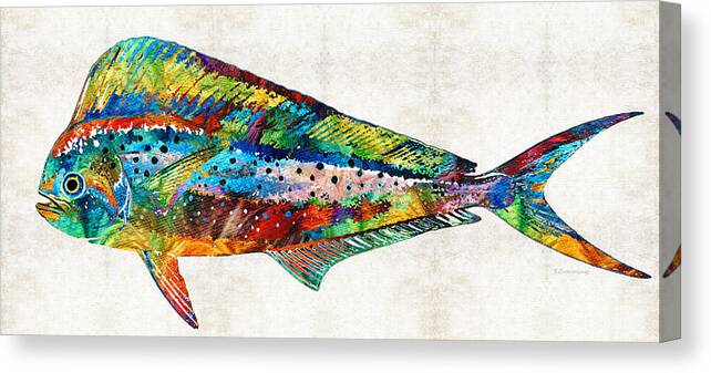 Fish Canvas Print featuring the painting Colorful Dolphin Fish by Sharon Cummings by Sharon Cummings