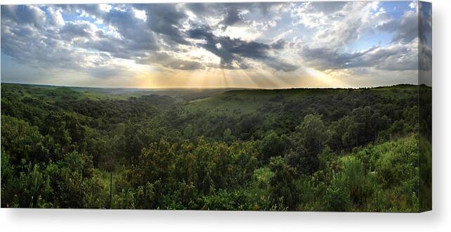 Sun Canvas Print featuring the photograph Glory Lights Over the Konza Prairie by Rod Seel