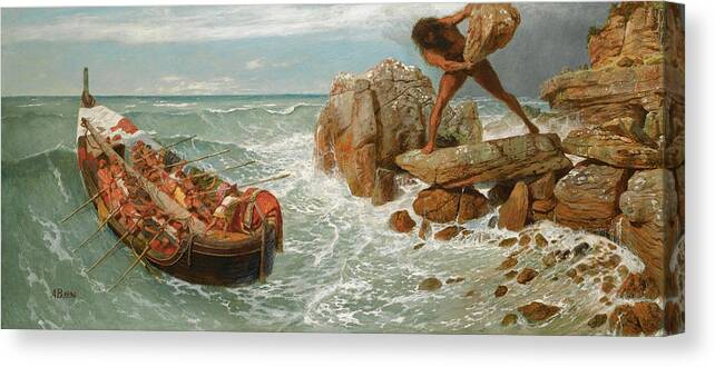Arnold Boecklin Canvas Print featuring the painting Odysseus and Polyphemus by Arnold Boecklin