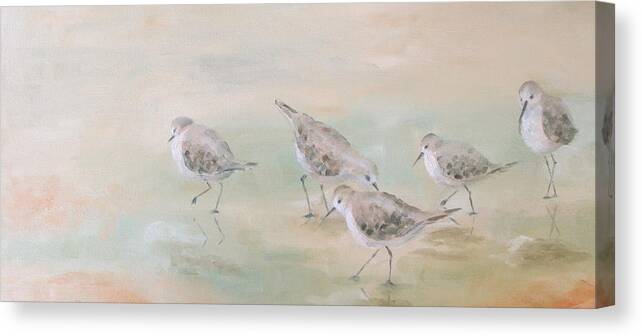 Sandpipers Canvas Print featuring the painting Pipers Five by Susan Richardson