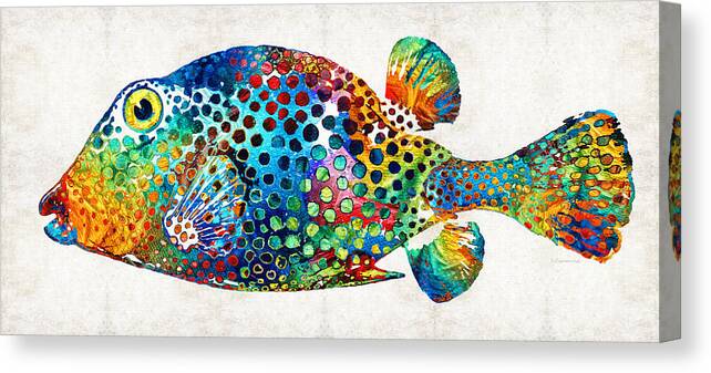 Fish Canvas Print featuring the painting Puffer Fish Art - Puff Love - By Sharon Cummings by Sharon Cummings