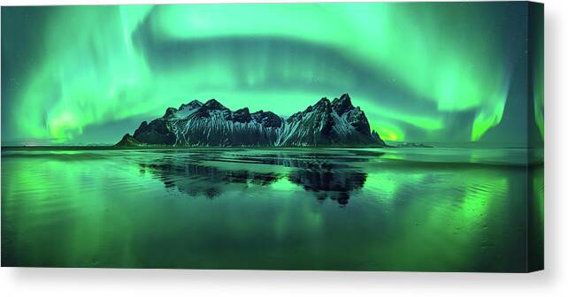 Photography Canvas Print featuring the photograph Reflection Of Aurora Borealis by Panoramic Images