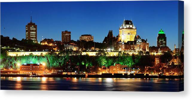 Quebec Canvas Print featuring the photograph Quebec City at night #3 by Songquan Deng