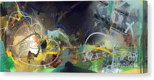 Abstract Digital News Robert Anderson Action Gas Prices Rocket Explosion Canvas Print featuring the painting Abstract 11715 by Robert Anderson
