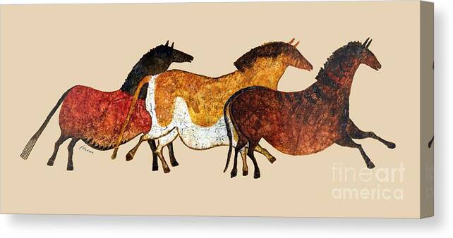 Cave Canvas Print featuring the painting Cave Horses in Beige by Hailey E Herrera