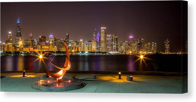 Chicago Canvas Print featuring the photograph Chicago Night Skyline by Lev Kaytsner