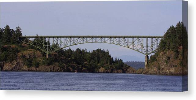 Deception Pass Bridge Canvas Print featuring the photograph Deception Pass Brige Pano by Mary Gaines
