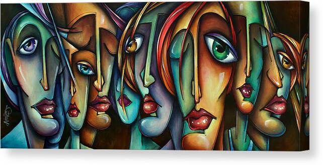Portrait Canvas Print featuring the painting 'Face Us' by Michael Lang
