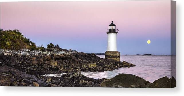 Fort Canvas Print featuring the photograph Fort Pickering Lighthouse, Harvest Supermoon, Salem, MA by Betty Denise