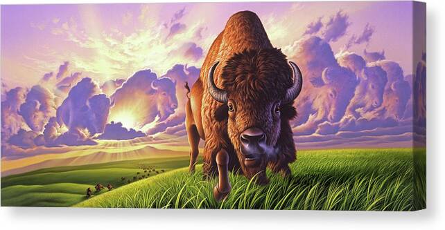 Buffalo Canvas Print featuring the painting Morning Thunder by Jerry LoFaro