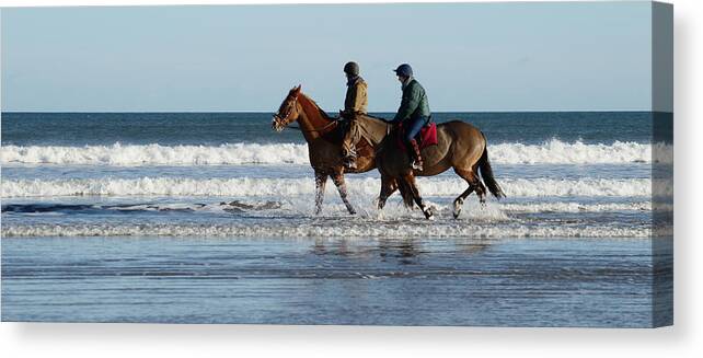 Horses Canvas Print featuring the photograph Riding On West Sands by Adrian Wale